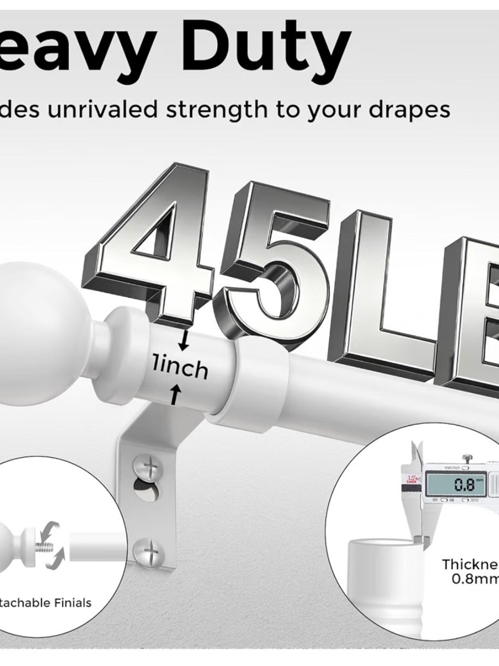 1 pcs White Heavy Duty Curtain Rod Set for Home Parties